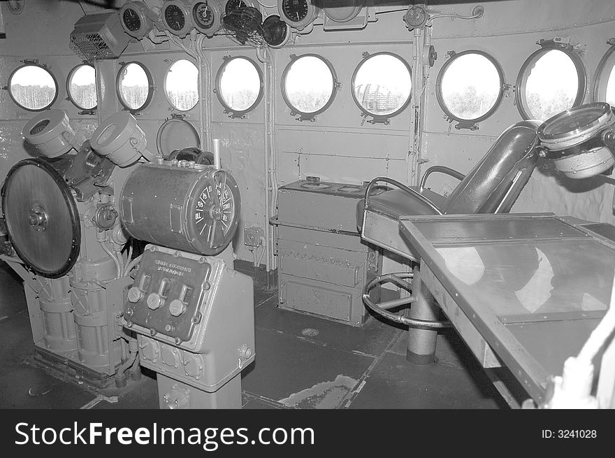 The bridge on a WWII battleship. The bridge on a WWII battleship.