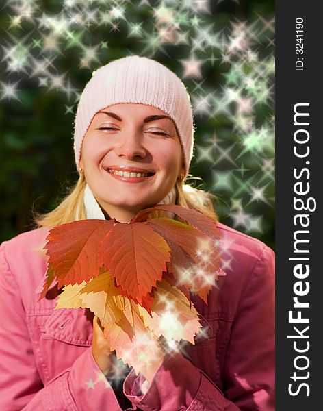 Young Girl With Autumn Leaves