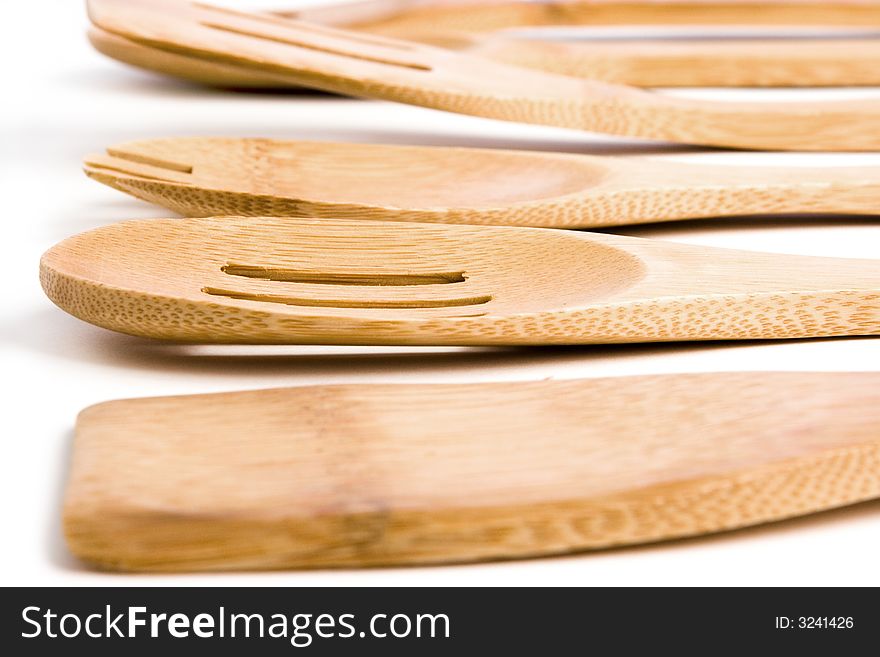 Bamboo spatulas isolated on a white background