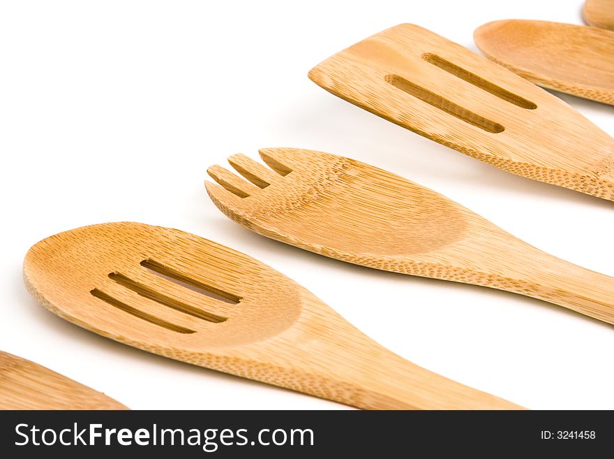 Bamboo spatulas isolated on a white background