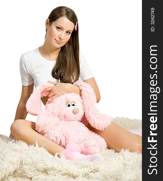 Pretty young girl with toy. Isolate on white. Pretty young girl with toy. Isolate on white.