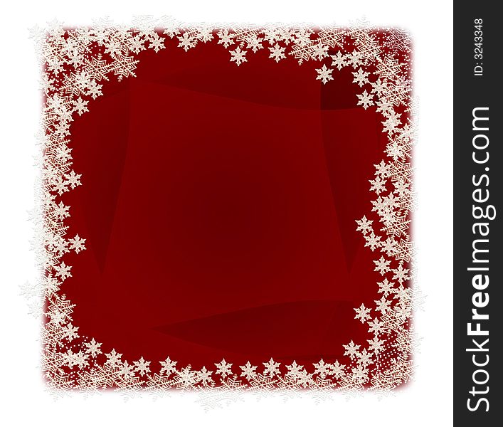 An abstract background in red with snowflakes