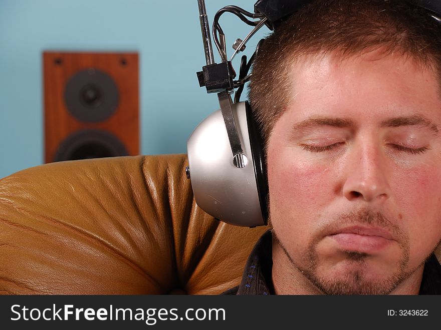 Man with vintage headphones