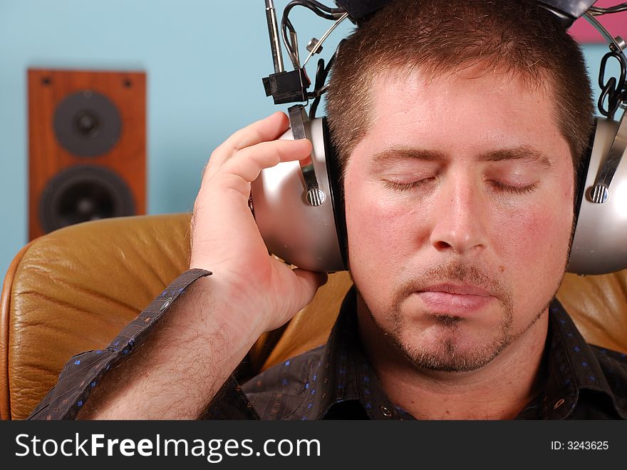 Man with vintage headphones