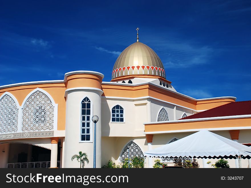 Beautiful focus a mosque image on the blue sky background