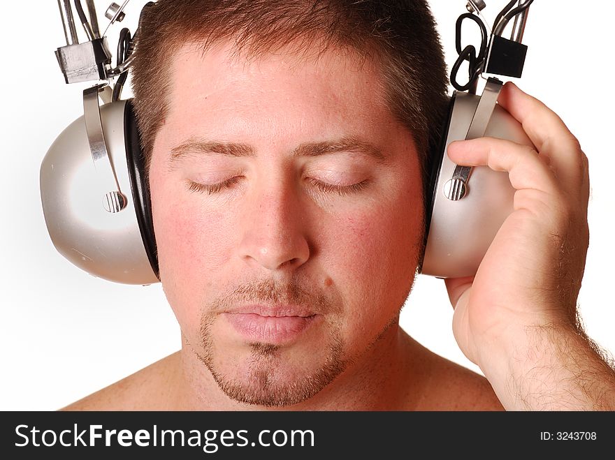 Man with vintage headphones