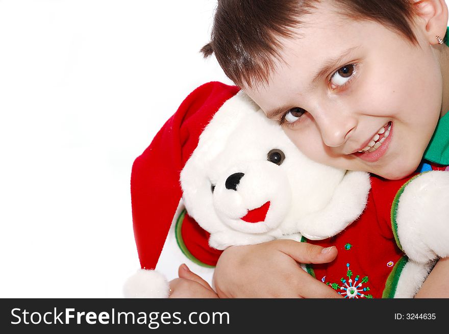 Funny child with christmas bear