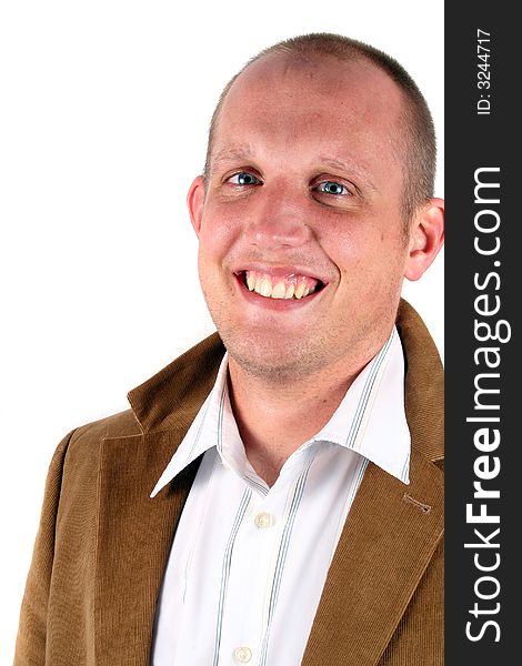 A studio portrait of a young businessman smiling with blue eyes! Isolated over white!. A studio portrait of a young businessman smiling with blue eyes! Isolated over white!