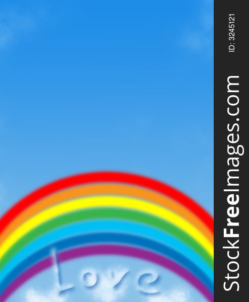 Heart shaped cloud. card. rainbow
