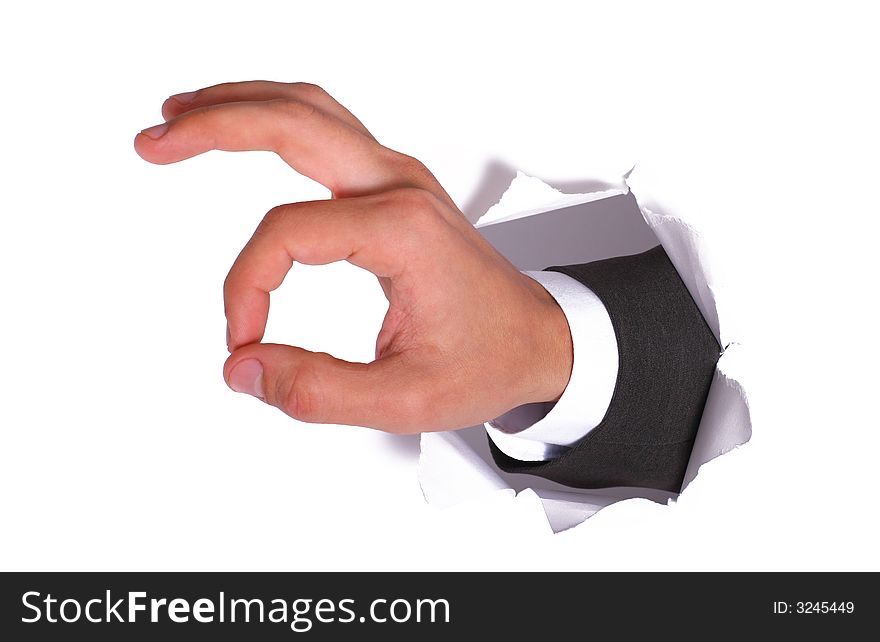 Businessman Hand OK In The Whi