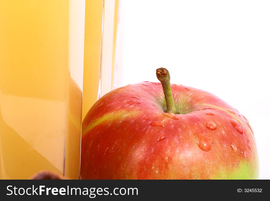 Photo of apple juice on white background