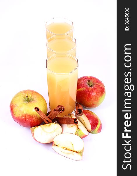 Photo of apple juice on white background