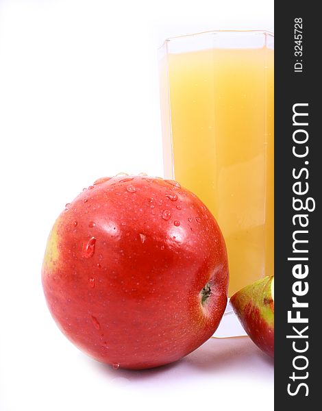 Photo of apple juice on white background