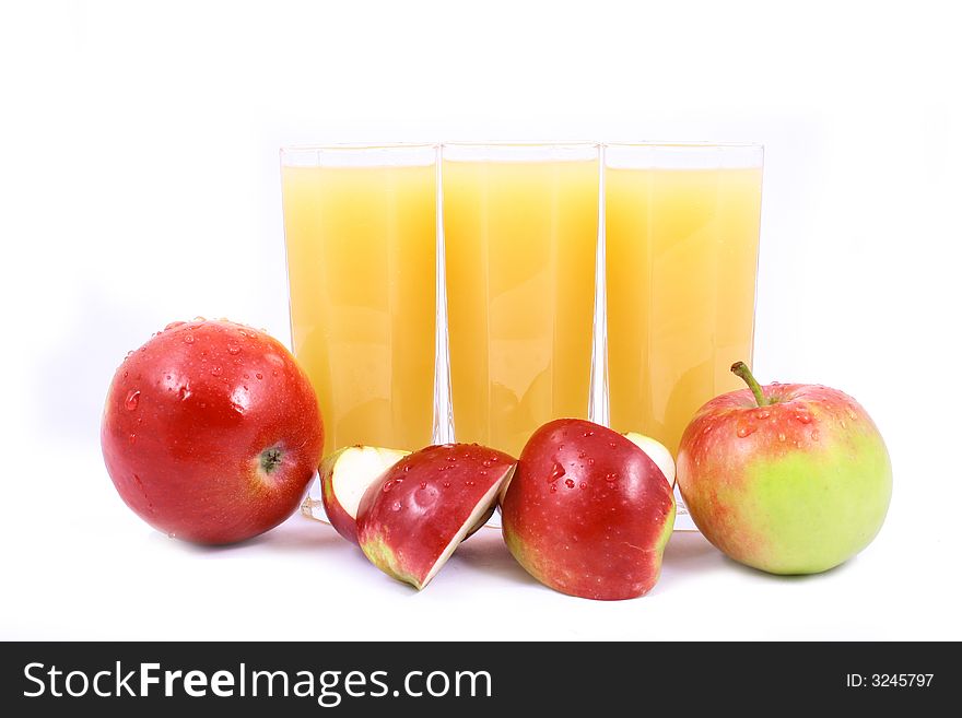 Photo of apple juice on white background