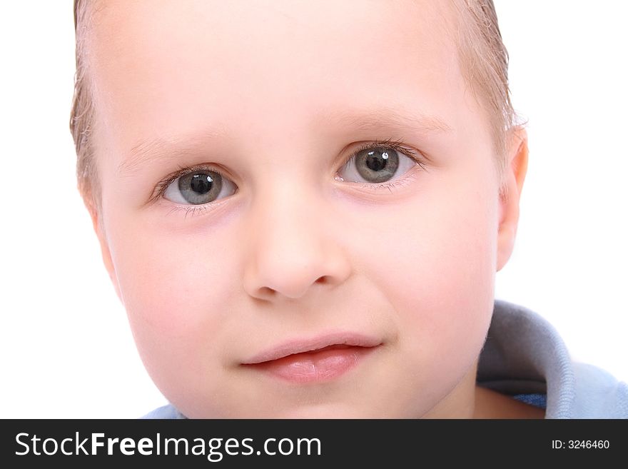Portrait of young boy on the white background