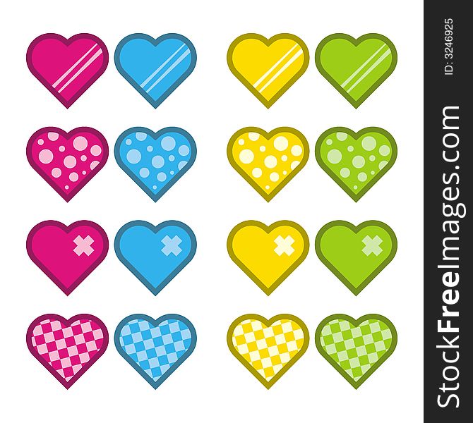 Pairs of stylized hearts of different colors. Pairs of stylized hearts of different colors