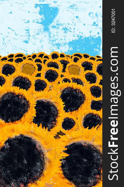 Illustration of a field of sunflowers on a dark blue background