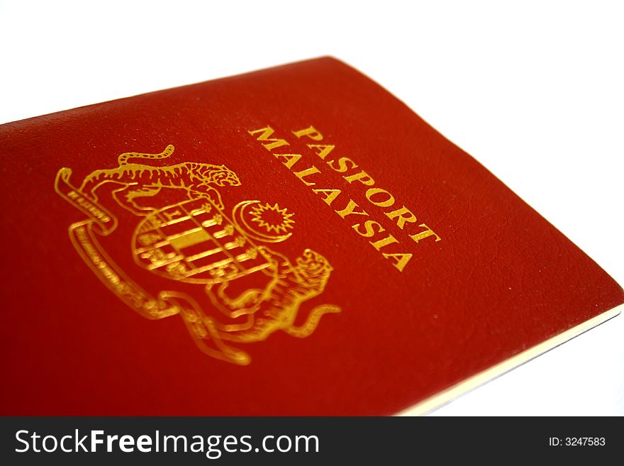 Close up on Malaysia Passport in isolated background.