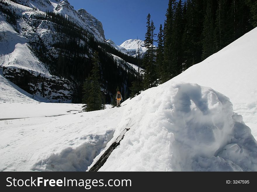 Winter on Lake Louise, hiking. Winter on Lake Louise, hiking