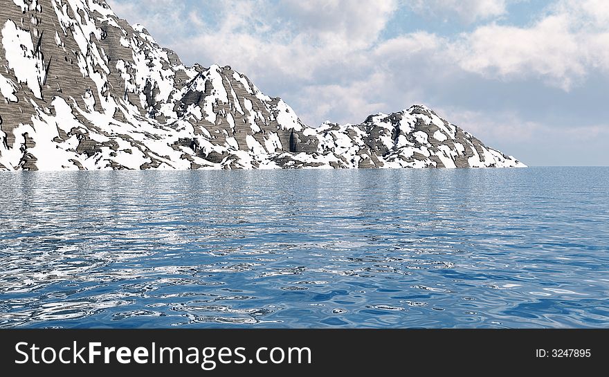 Snow mountain and sea - digital artwork. Snow mountain and sea - digital artwork