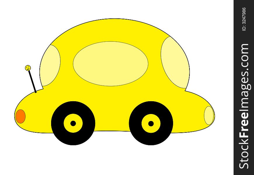 A yellow cartoon car on a white background.