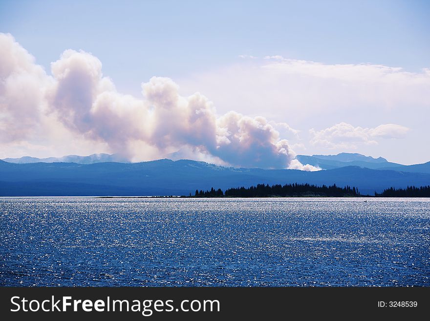 View the wildfire across yellowstone lake. View the wildfire across yellowstone lake