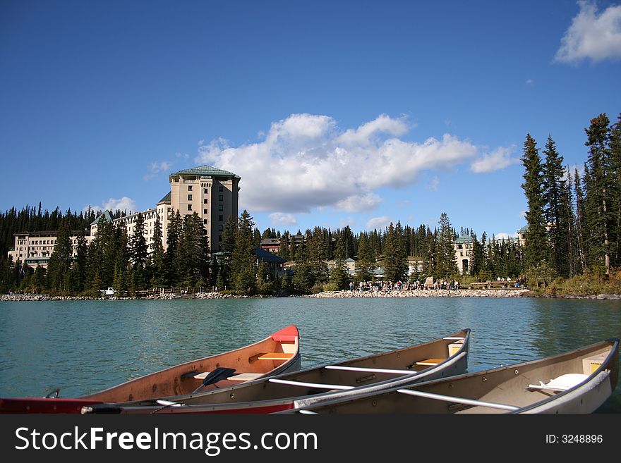 Boat on the blue lake