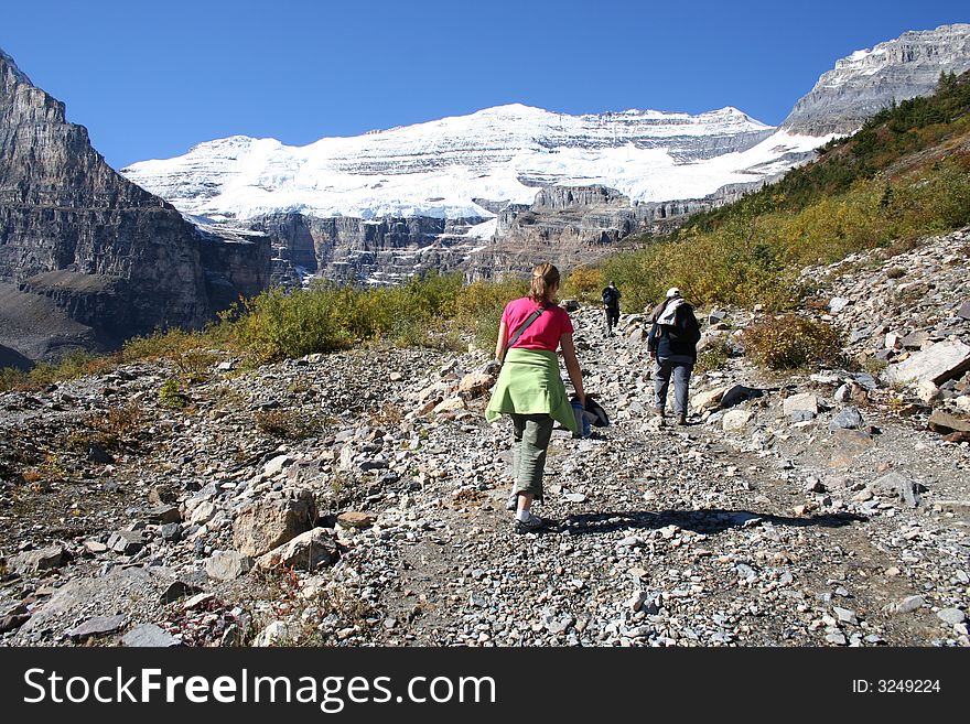 People trekking on the rockies mountains. People trekking on the rockies mountains