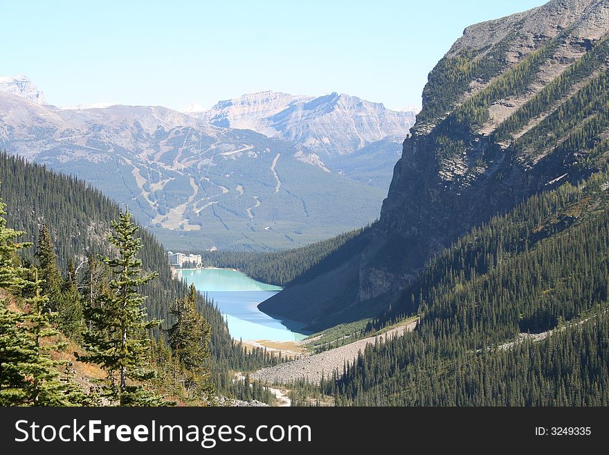 Rockies mountains with the blue glacier lake. Rockies mountains with the blue glacier lake