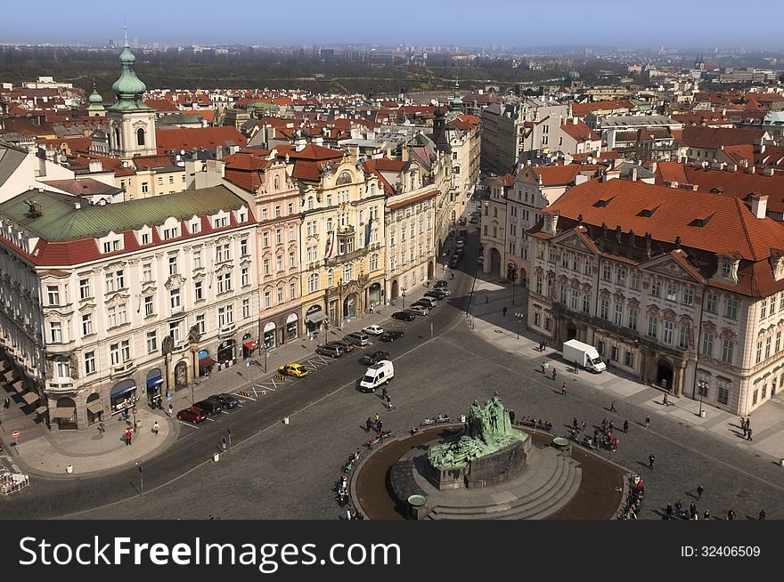 Top view of one of the squares of old Prague, Czech Republic