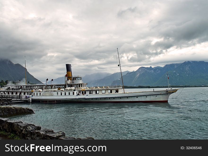 Old retro steamer on Lake Geneva