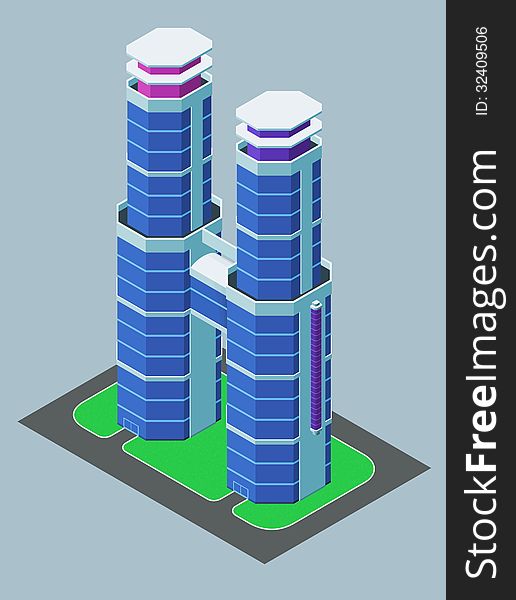 Isometric modern building with two towers. Isometric modern building with two towers