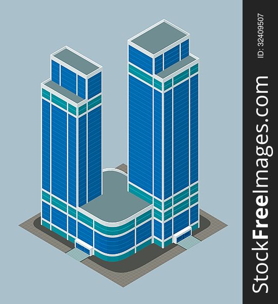 Isometric modern building with two towers. Isometric modern building with two towers