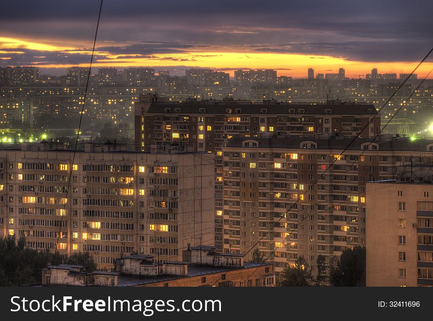 Sunset In An Urban Area.