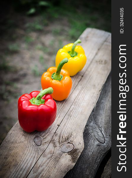 Red, orange and yellow bell peppers