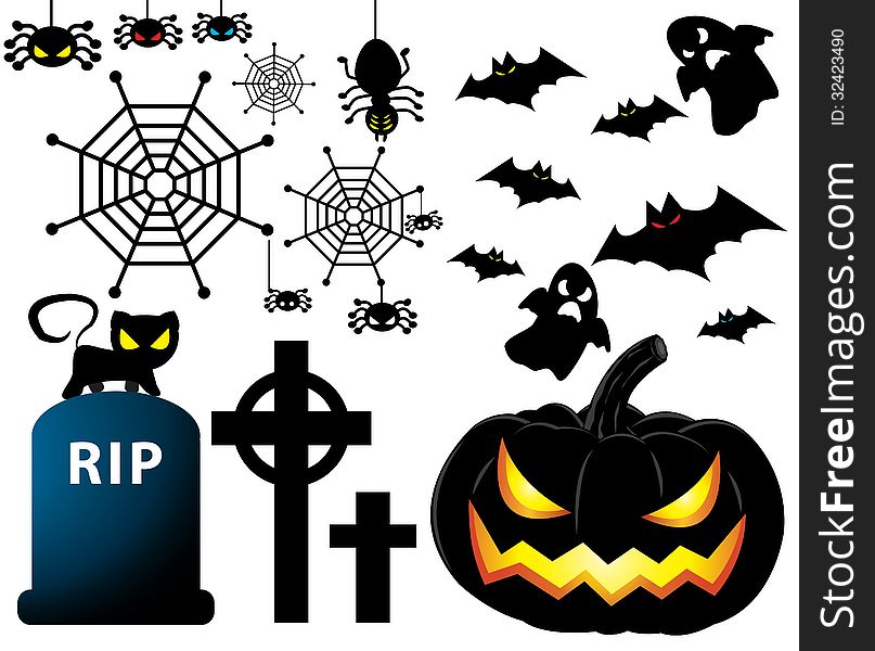 Vector illustration of Halloween set. Vector illustration of Halloween set