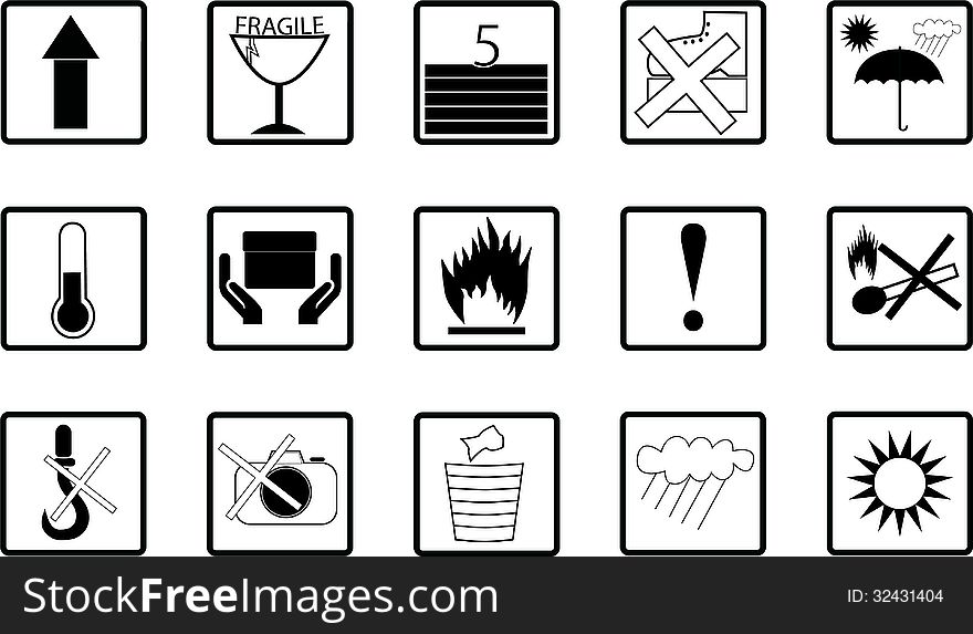 Simple packing symbols, black isolated on white