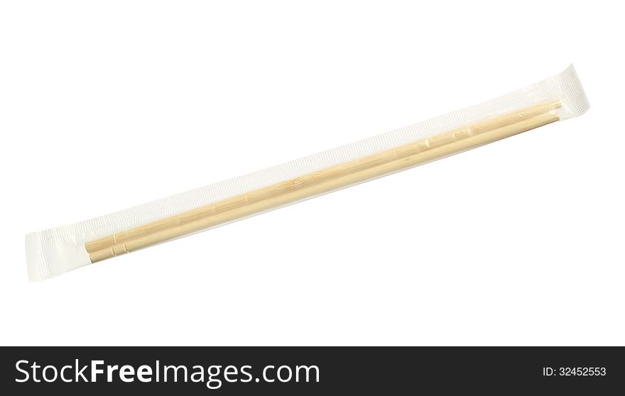Disposable chopsticks in bag isolated on white background