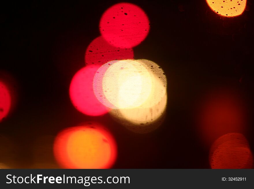 Bokeh image of street lights at nite out