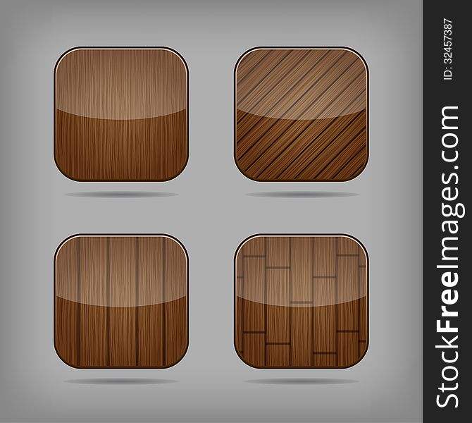 Vector glossy wooden app buttons set. Vector glossy wooden app buttons set