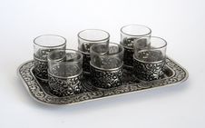 Silver Wine-glasses With Pattern On A Tray Royalty Free Stock Photography Silver Wine-glasses With Pattern On A Tray Royalty Free Stock Photography