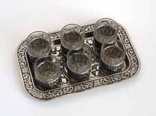 Old Wine-glasses On A Tray Royalty Free Stock Photos