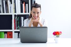 Woman With Laptop Working At Home Royalty Free Stock Photography Woman With Laptop Working At Home Royalty Free Stock Photography