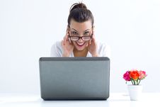 Woman With Laptop Working At Home Stock Photos Woman With Laptop Working At Home Stock Photos