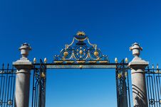 The Gate And Fence On A Blue Sky Background Stock Image The Gate And Fence On A Blue Sky Background Stock Image