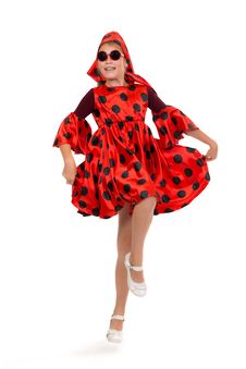 Teen Girl Dancing In A Red Polka-dot Dress With Sunglasses Royalty Free Stock Photography Teen Girl Dancing In A Red Polka-dot Dress With Sunglasses Royalty Free Stock Photography