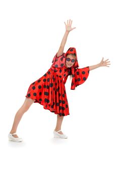Teen Girl Dancing In A Red Polka-dot Dress Royalty Free Stock Photos Teen Girl Dancing In A Red Polka-dot Dress Royalty Free Stock Photos