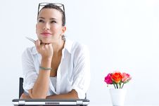 Woman With Laptop Working At Home Royalty Free Stock Images Woman With Laptop Working At Home Royalty Free Stock Images