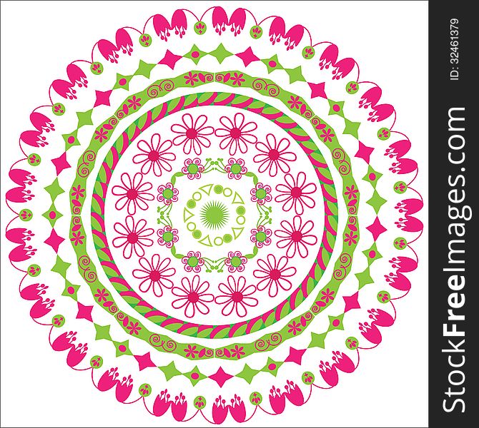 Circular floral ornament, cute vector illustration