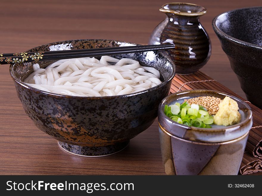 Japanese Cuisine - Udon (thick wheat noodles). Japanese Cuisine - Udon (thick wheat noodles)